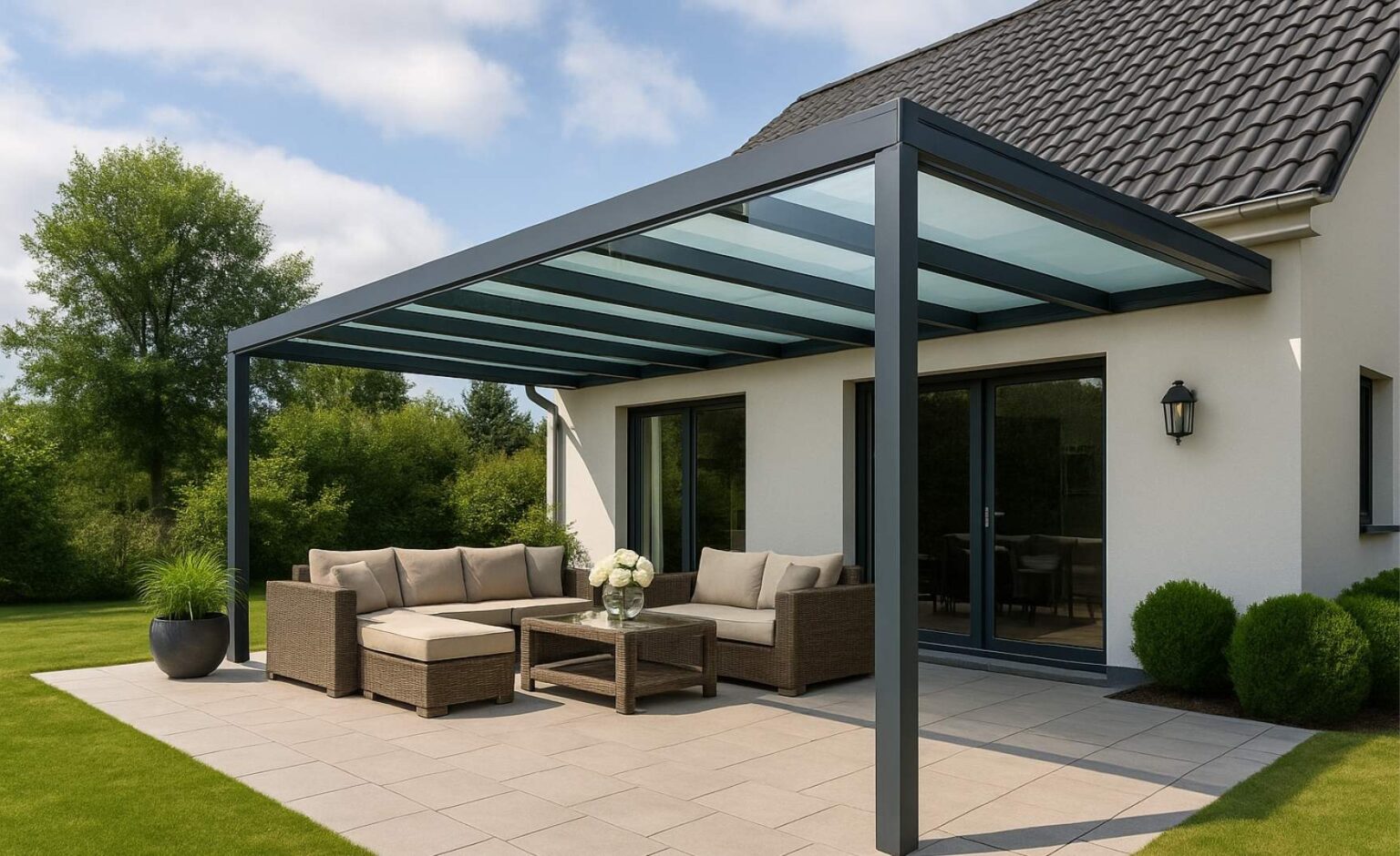 Vergleich verschiedener Terrassenüberdachungen mit unterschiedlichen Preisen, Leistungen und Ausstattungsmerkmalen.